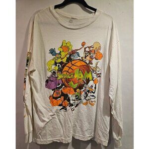 SPACE JAM Vintage Looney Toons Long Sleeve White Graphic T-Shirt Tune Squad L